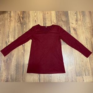 Red Long Sleeved V Neck Cotton Shirt. No Brand- Women’s Small.